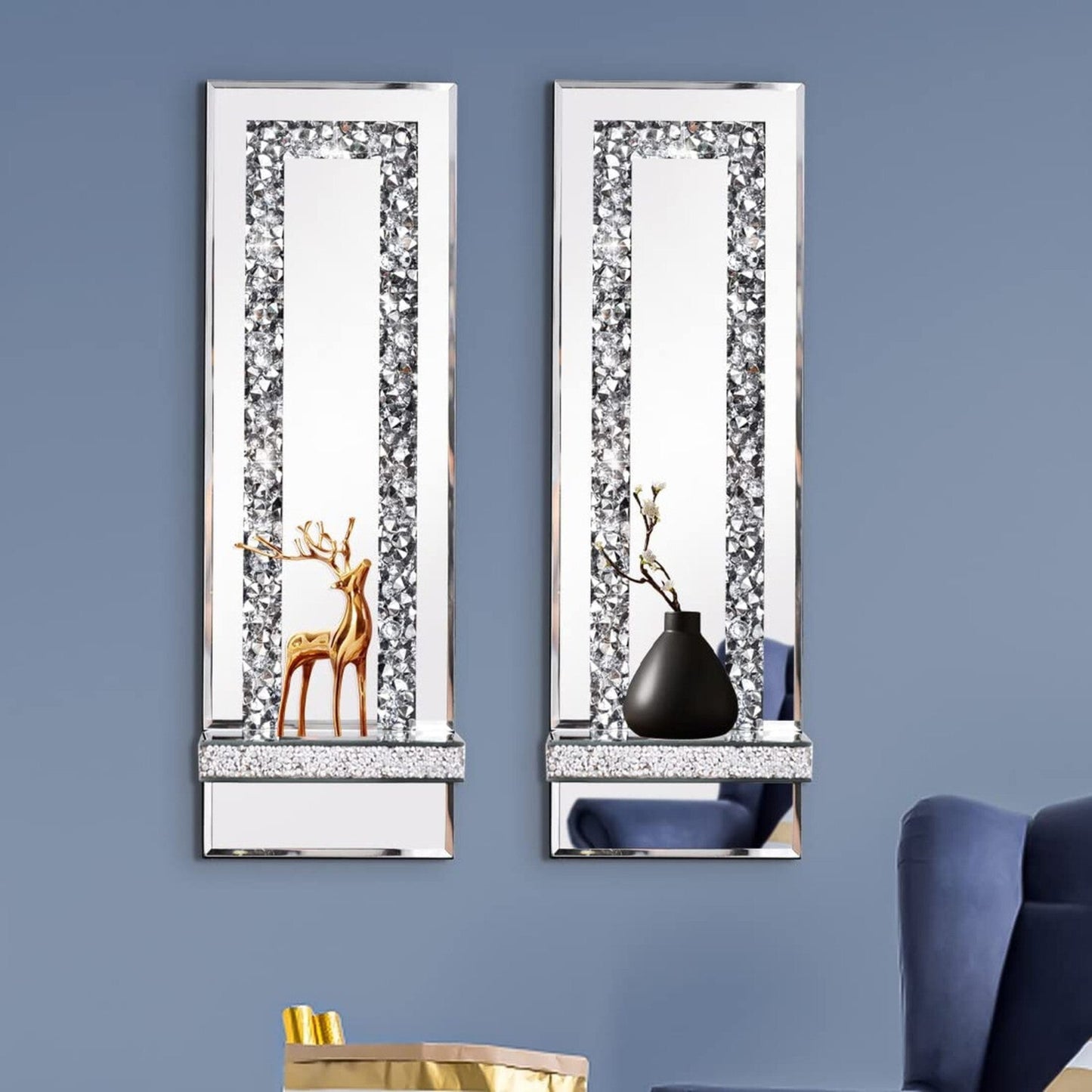 Crystal Crush Diamond Mirrored Candle Sconces – Elegant Silver Wall Candle Holder Set