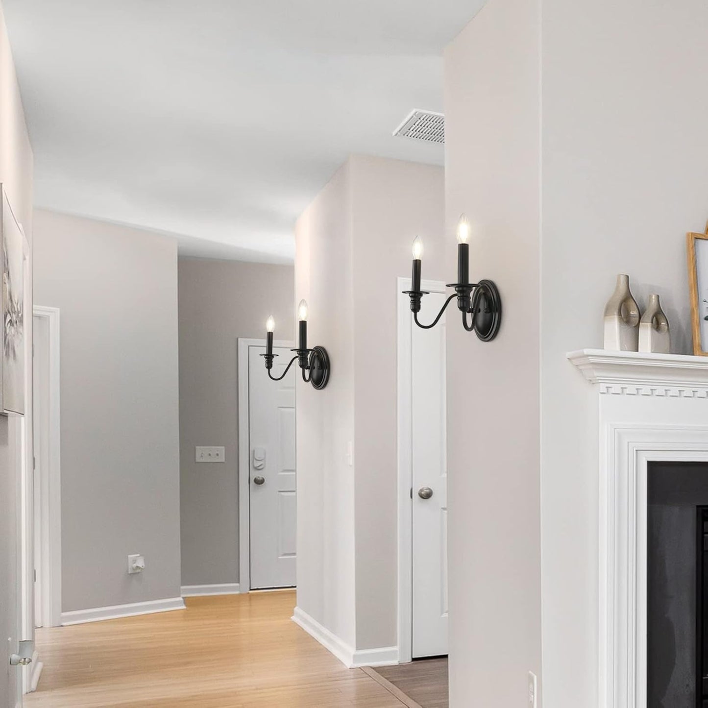 Farmhouse Wall Sconces – Set of 2 Black Candle-Style Light Fixtures for Home Décor