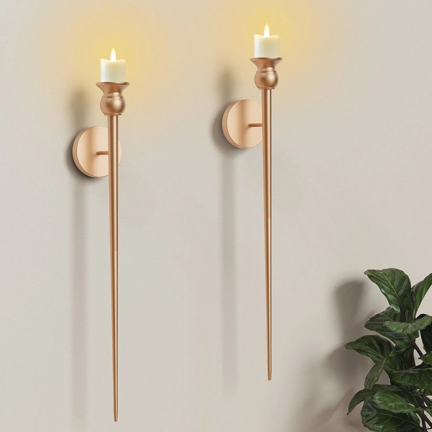 Golden Glow 2-Pack Candle Torch Wall Sconces – Elegant Electronic Candle Holders