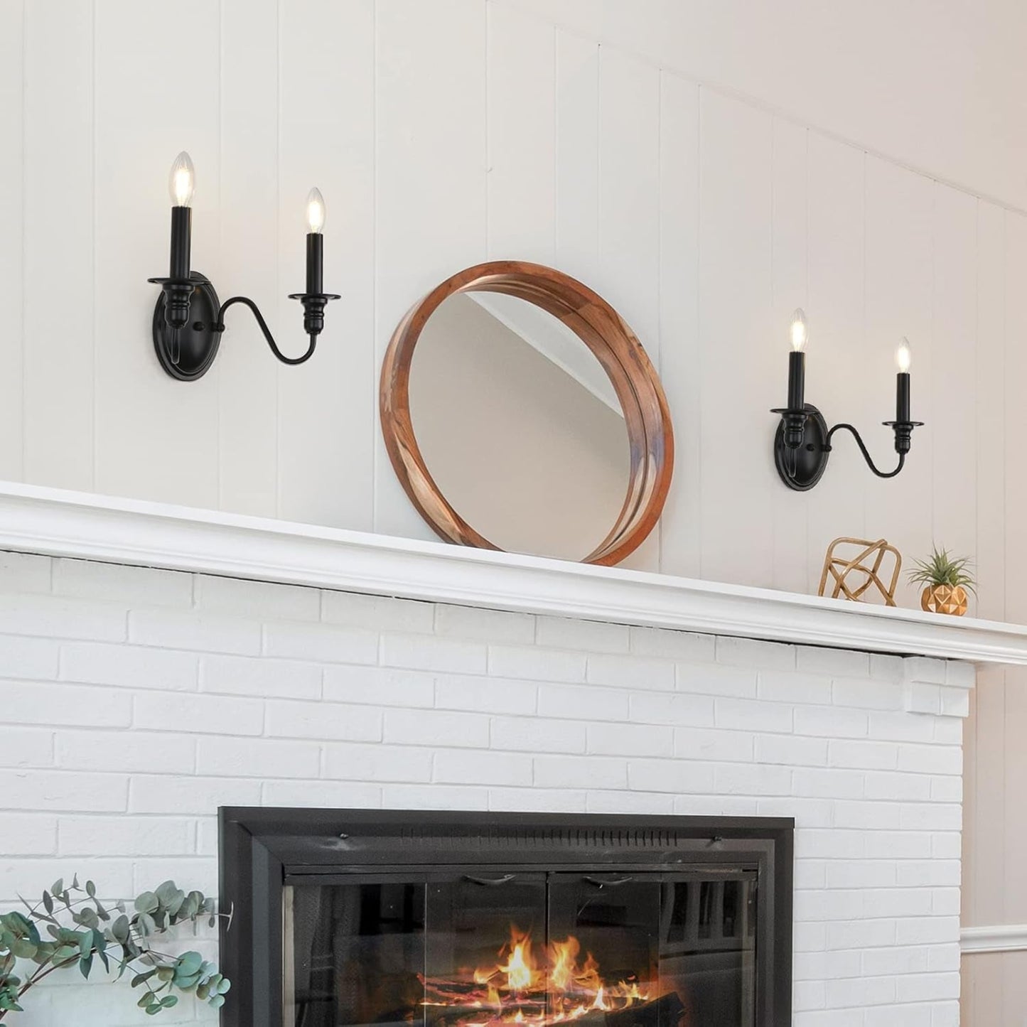 Farmhouse Wall Sconces – Set of 2 Black Candle-Style Light Fixtures for Home Décor