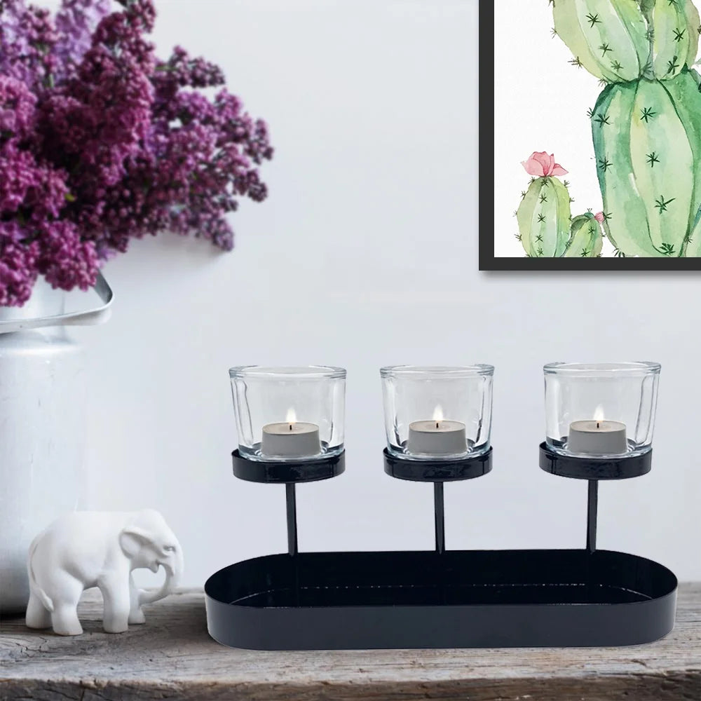 Decorative Black Metal Tealight Votive Candleholder Centerpiece, 6"