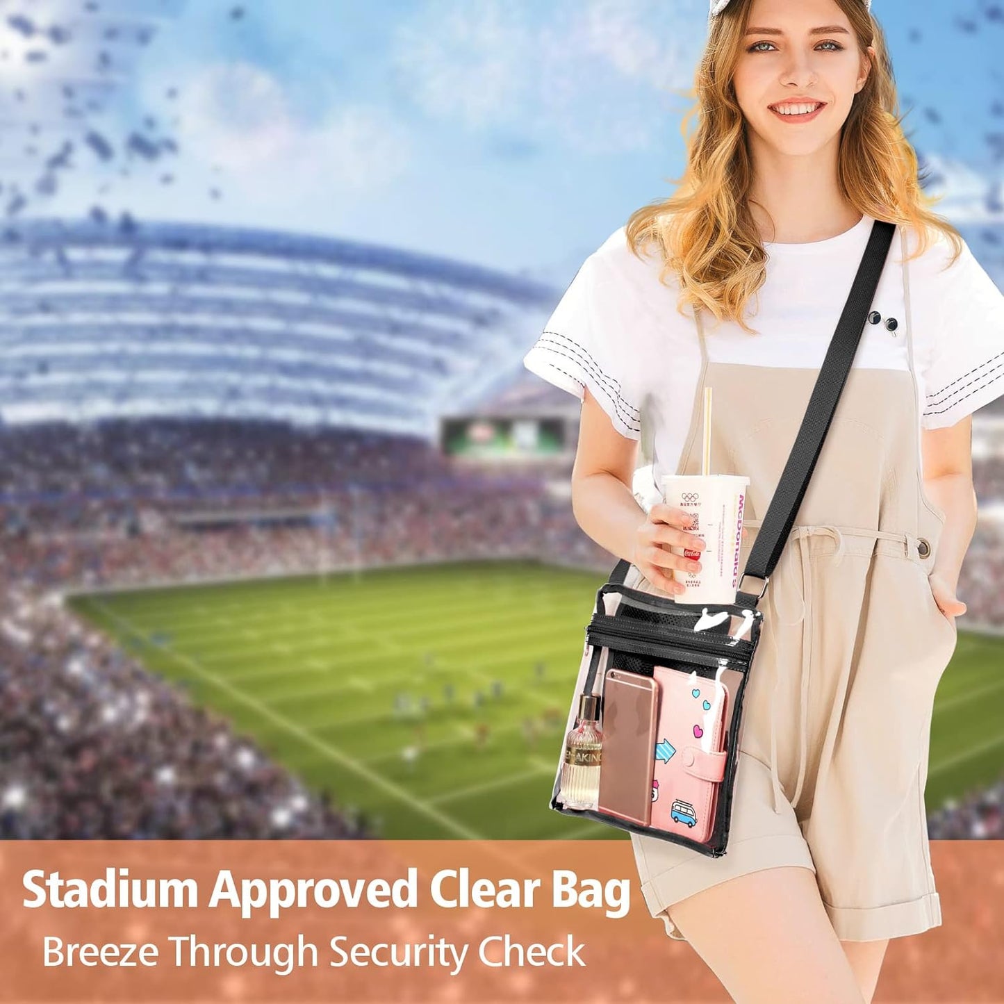 Clear Bag Stadium Approved, Clear Purse Crossbody Concert Bag for Women