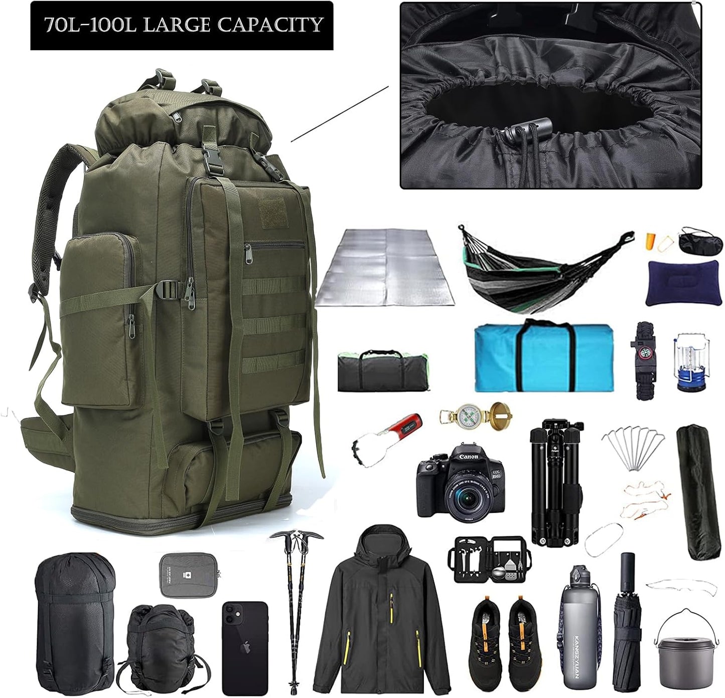 Hiking Backpack for Men 70L/100L Camping Backpack Military Rucksack Molle 3 Days Assault Pack for Climbing