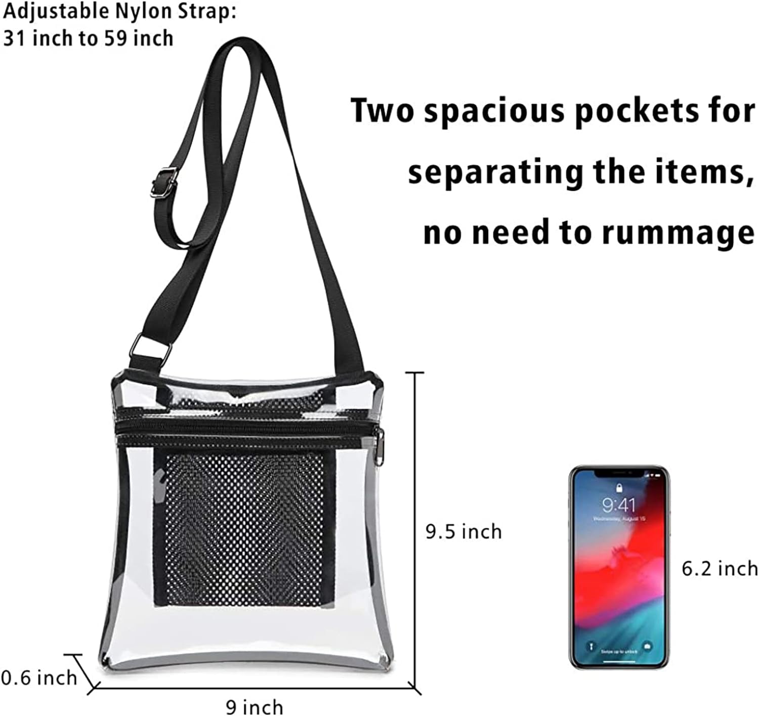 Clear Bag Stadium Approved, Clear Purse Crossbody Concert Bag for Women