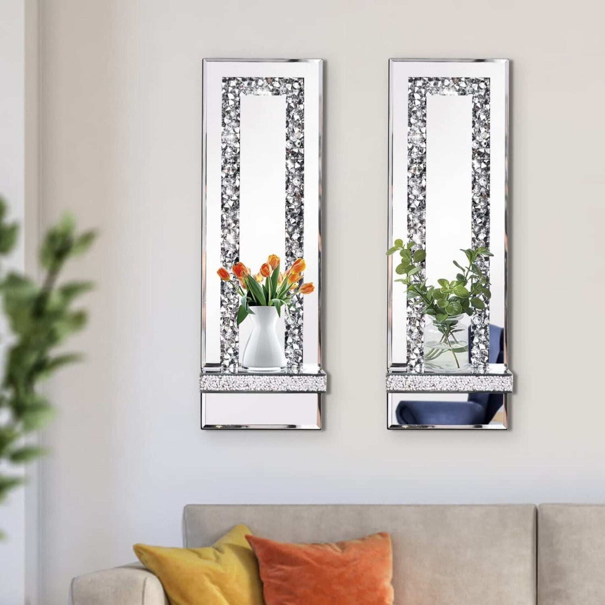  Crystal Crush Diamond Mirrored Candle Sconces – Elegant Silver Wall Candle Holder Set