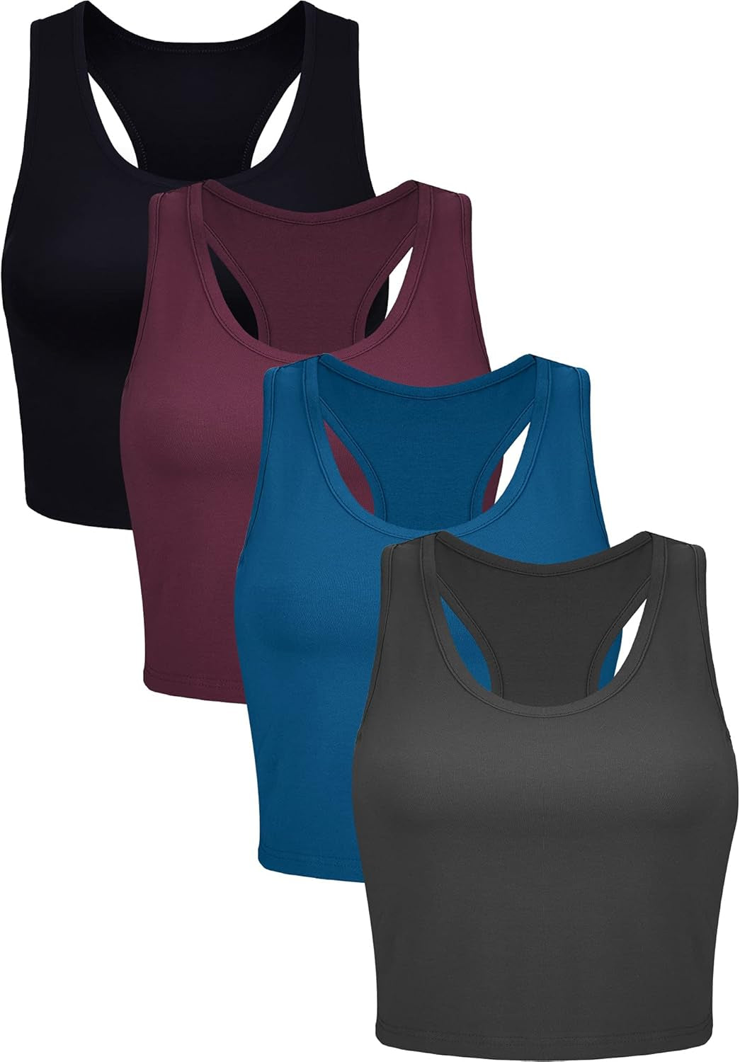 4 Pieces Basic Workout Crop Tank Tops Sleeveless Racerback Sport Tank Top for Women Yoga Running