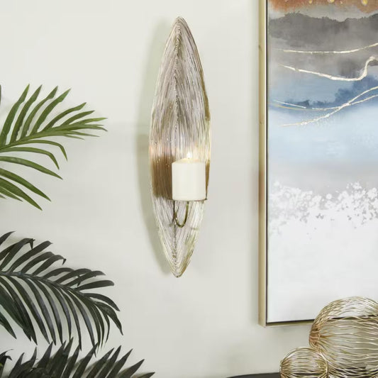 23" Brass Stainless Steel Single Candle Wall Sconce – Modern Metal Wall Lighting