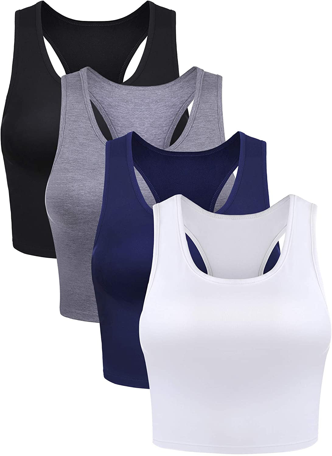 4 Pieces Basic Workout Crop Tank Tops Sleeveless Racerback Sport Tank Top for Women Yoga Running