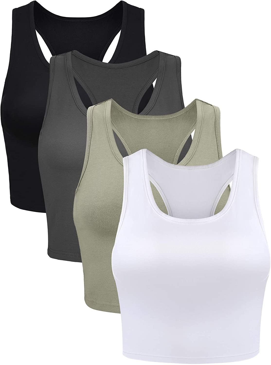 4 Pieces Basic Workout Crop Tank Tops Sleeveless Racerback Sport Tank Top for Women Yoga Running