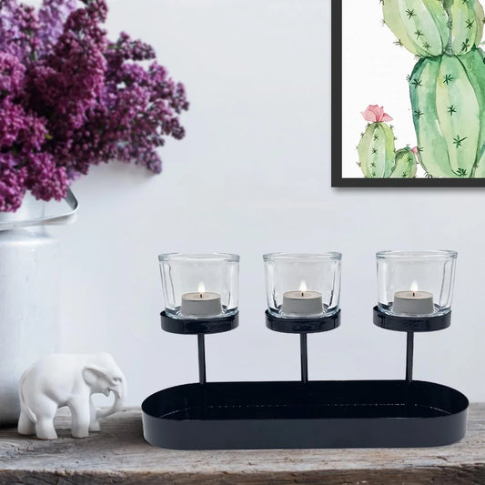 Decorative Black Metal Tealight Votive Candleholder Centerpiece, 6"
