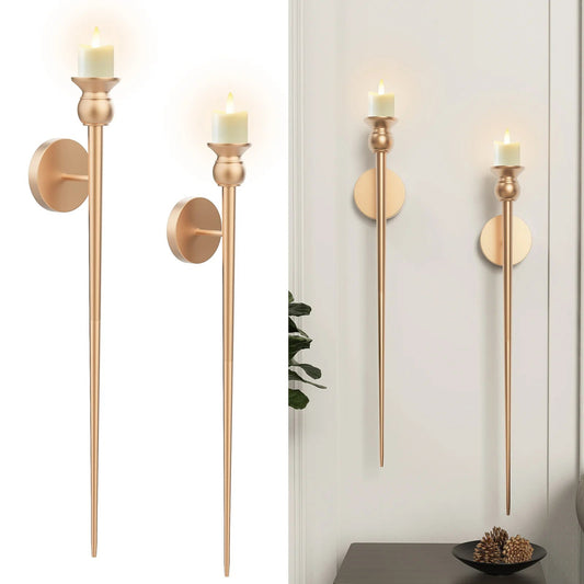 Golden Glow 2-Pack Candle Torch Wall Sconces – Elegant Electronic Candle Holders