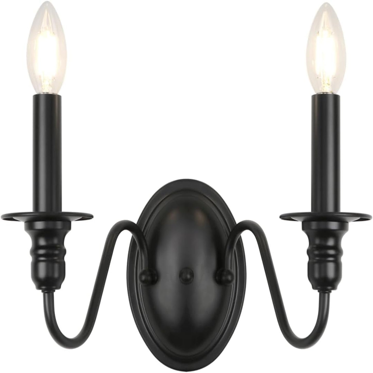 Farmhouse Wall Sconces – Set of 2 Black Candle-Style Light Fixtures for Home Décor